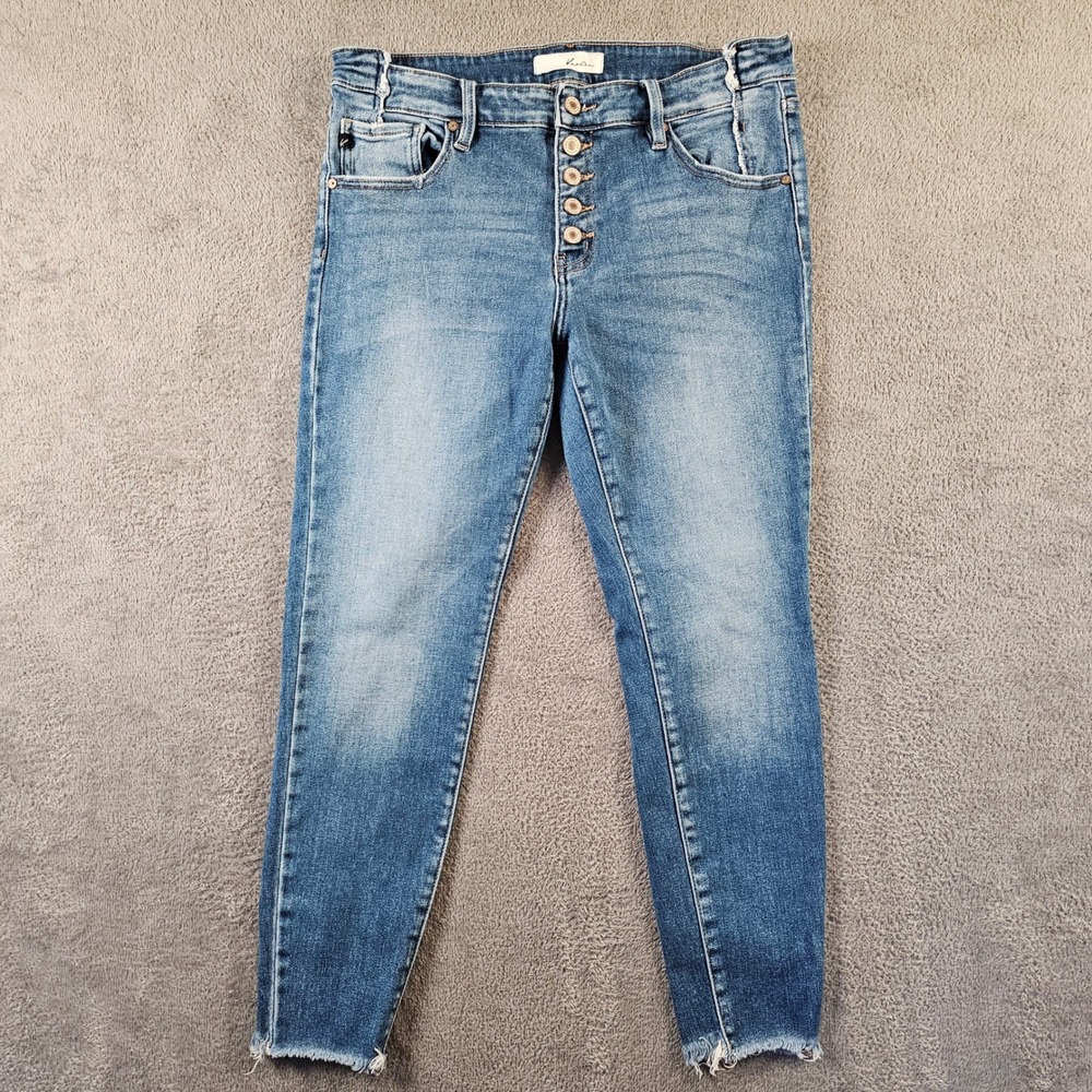 KanCan High Rise Button Fly Skinny Ankle Jeans Raw Hem Medium Wash 15/31